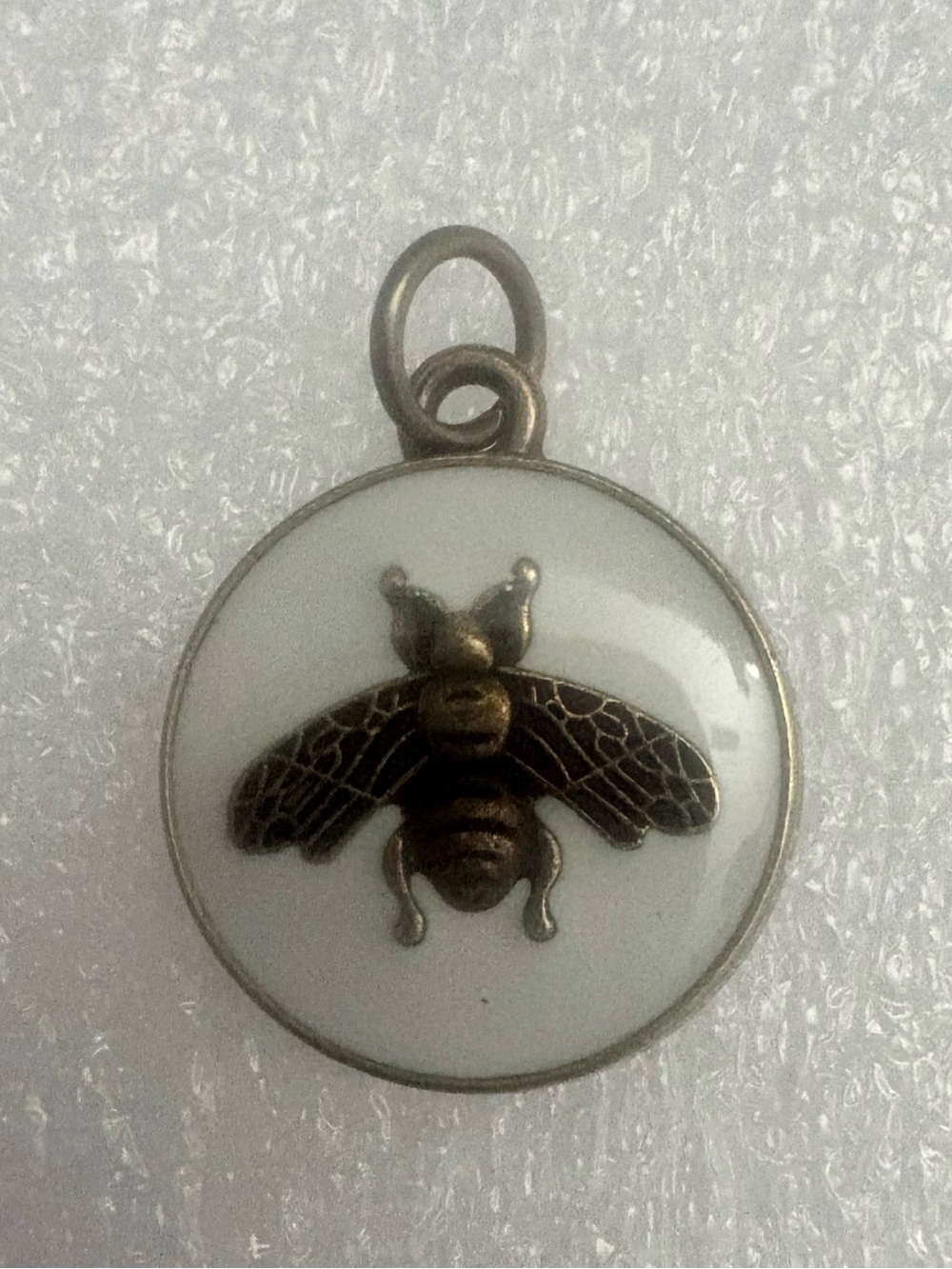 Gucci White Enamel Bee Charm RARE Antique Brass Zip Pull Made in Italy
